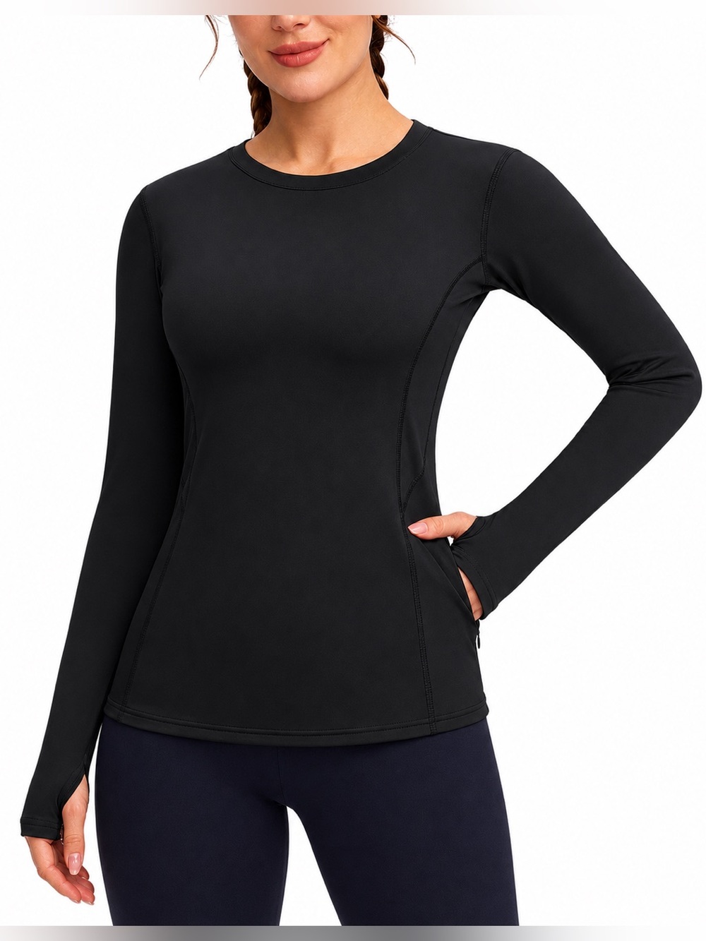 Women's Black Long Sleeve Performance Crewneck Top